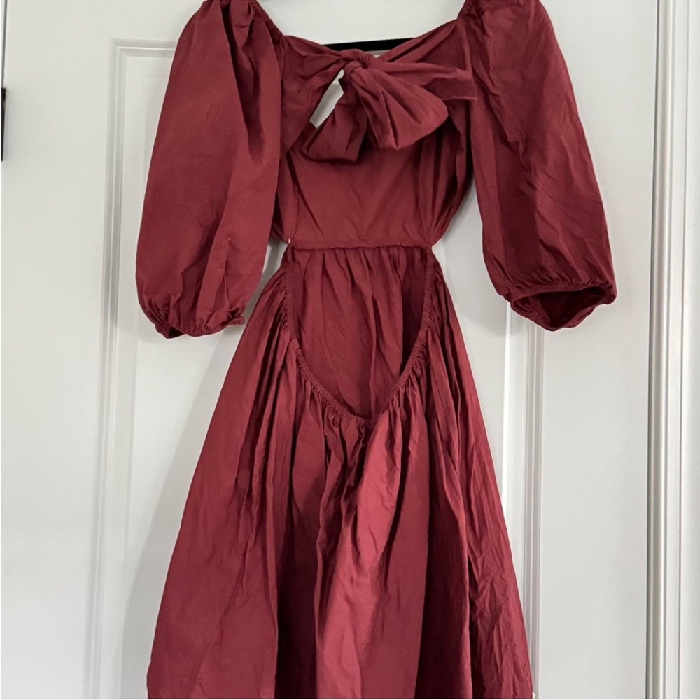 Anthropologie Burgundy Mini Dress with Puff Sleeves - Picture 6 of 6